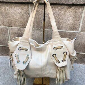 MADI Made in Italy Satchel Shoulder Hand Bag Purse Beige Genuine Leather Large